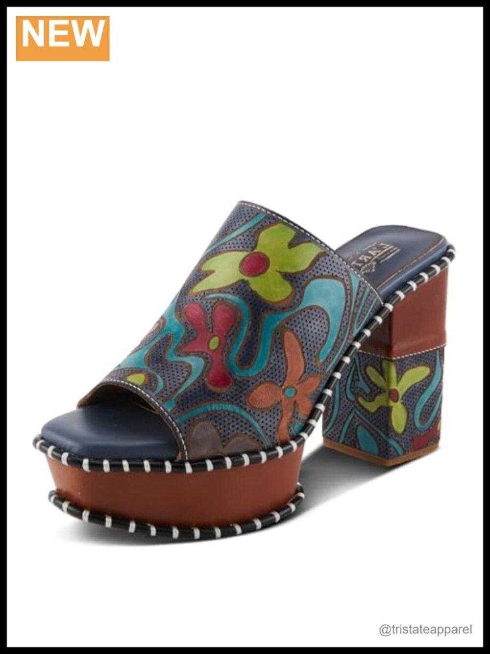 Hand-Painted Leather Platform Slingback Sandals Embroidered Casual